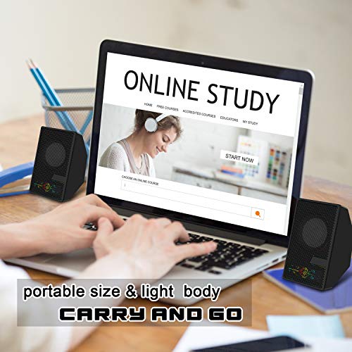 Computer Speakers, D7 Desktop Speakers USB Powered with Flashing LED Lights, 2.0 PC Speakers with 3.5mm Aux Audio Jack& Volume Control, Stereo Sound Gaming Computer Speakers for PC Laptop TV, Black