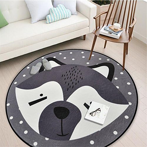 Round Area Rug, Living Room Carpet Bedroom Rug Super Soft Anti-Slip Cartoon Animal Baby Floor Mat for Kids Children Girls Room Decorator, 3.28 Feet (Fox)