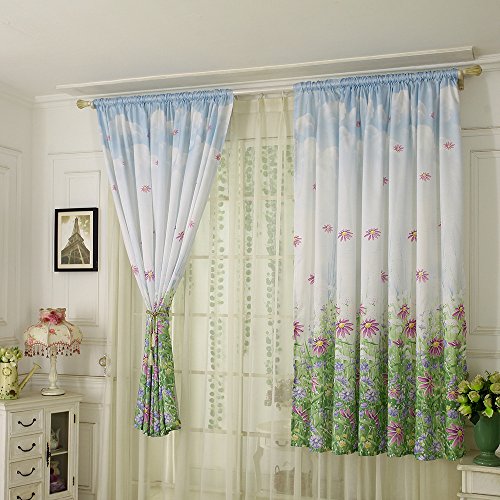 Thermal Insulated Grommet Blackout Curtains for Bedroom Flower And Grass Print 80 x 40 Inch Room Darkening Curtain (Colorful)
