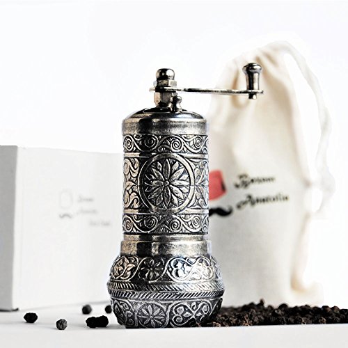 Bazaar Anatolia Pepper Mill, Spice Grinder, Pepper Grinder, Turkish Grinder (Dark Silver, 4.2")