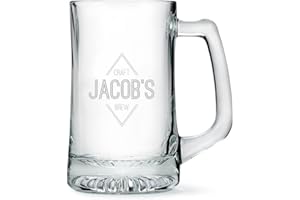 Weddingstar Customizable 14 Oz Glass Beer Mug – Diamond Emblem Engraving
