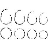 Dyknasz 8PCS Surgical Steel Hinged Clicker Segment Nose Rings Hoops Septum Lip Ring Hoop Cartilage Tragus Helix Sleeper Earrings Piercing Jewelry for Women Men 7mm 8mm 9mm 10mm 20G/18G/16G