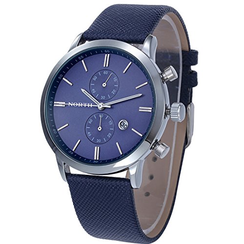Men Casual Calendar Watch PU Leather Business Luxury Watch(Blue)