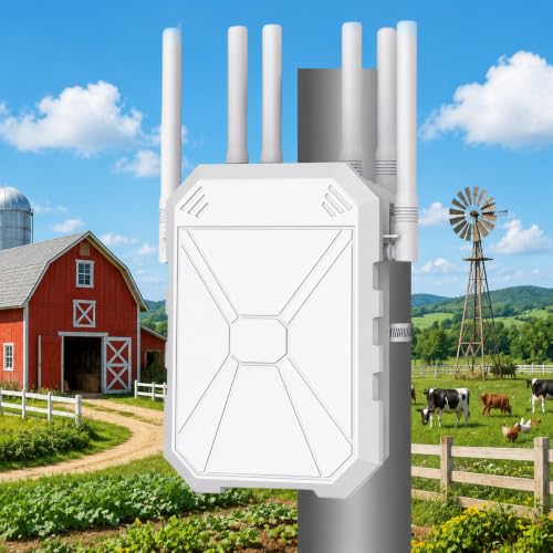 AX1800 Outdoor WiFi 6 Repeater, Range Extender Outdoor Dual Band 1800Mbps with PoE, IP67 Waterproof, 6 High Gain Antennas, Access Point/Repetitor/Router, for Garden Camper