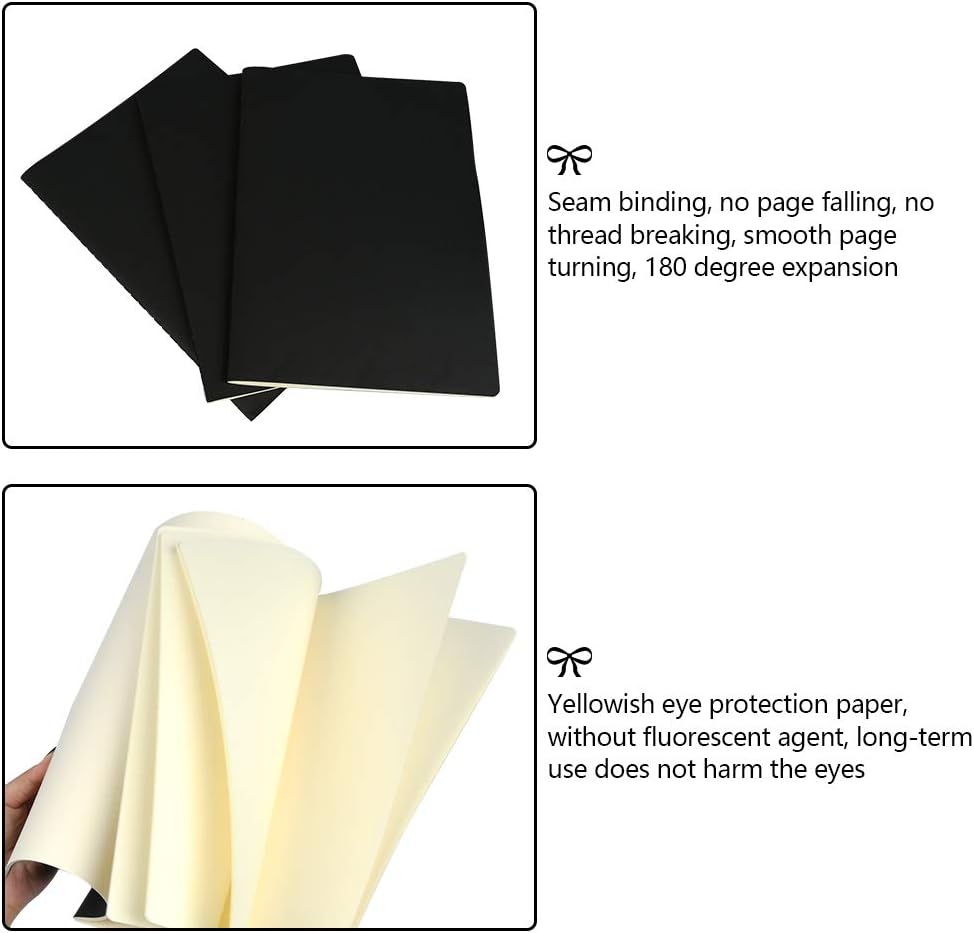 DODUOS 3Pcs A4 Sketch Notebooks Kraft Cover 80 Pages Starter Sketch Notebooks Blank Sketch Book Artist Sketches Books with White Cartridge Paper Sketch Pad Art Notebooks for Mixed Media Use (Black) - Image 4