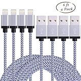 iPhone Cable, EverDigi 4Pack Extra Long 6FT 8 Pin Lightning to USB Charger Sync & Charging Cable Charger Cord Compatible with iPhone 7/7 Plus/6s/6s Plus/6/6 Plus/5s/5c/5/SE, iPad/iPod (White)