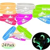 Godecal 24 Pack Game Bracelet Party Supplies, Silicone Rubber Wristband Glow in The Dark for Kids Birthday Gaming Themed Party Favors - Adult Size and Mix Color