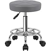 KKTONER Round Rolling Stool Chair PU Leather Height Adjustable Swivel Drafting Work SPA Shop Salon Stools with Wheels Office Chair Small (Gray)