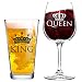King and Queen Beer and Wine Glass Gift Set of 2 | Fun Novelty His and Hers or Husband Wife Drinkware | Couple, Newlywed, Anniversary Gift | Wedding Present or Favorite Couples Gift | USA Made