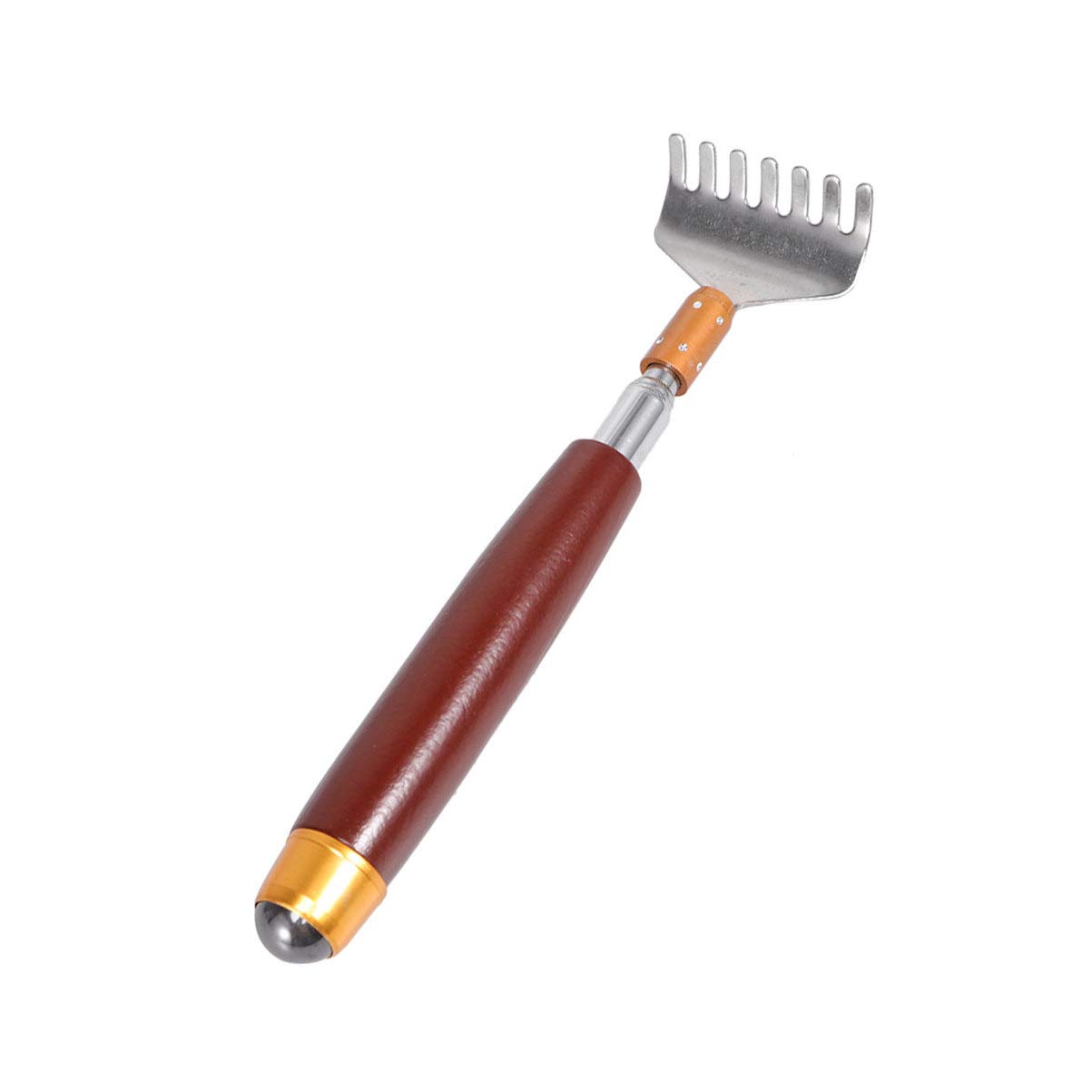 Exceart Extendable Back Scratcher Telescopic Portable Metal Back Scratch Backslap with Wood Handles Pocket for Elderly Men