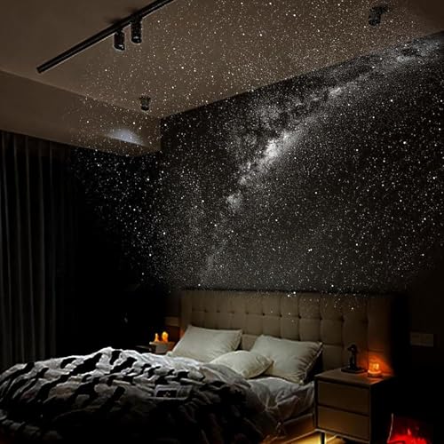 2-in-1 Galaxy Projector Night Light, Starry Sky Projector with 360° Remote Control, USB Powered Portable Star Projector for Bedroom, Multiple Projection Films, Warm Soft Light (12touy Pattern)
