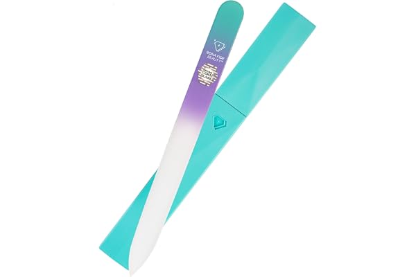 Bona Fide Beauty Czech Glass Nail File with Case in Pastel Green Violet | Crystal File for Natural Nails with Protective Case, Nail Care Tool Gifts for Women, Fine Grit Gentle Nail Care