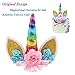 Unicorn Cake Topper Handmade Iridescent Unicorn Horn Ears and Flowers Cake Decor(Rainbow Color)
