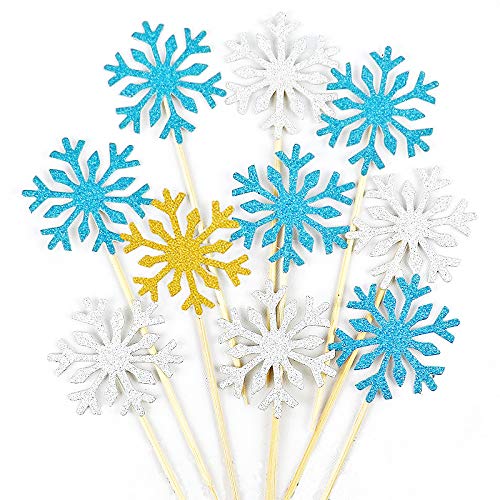 HansGo Snowflake Cupcake, 40PCS Christmas Cupcake Toppers Frozen Snowflake Cake Toppers Picks Glitter Winter Decorations