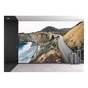 Highwayalong The Coast with Mountains - Removable Wall Mural | Self-Adhesive Large Wallpaper - 66x96 inches