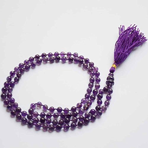 Amethyst (108+1) Beads 6-7mm Hand Knotted Mala Beads Control Evil Thoughts, Increase Intelligence and Render Men Success in Business Matters