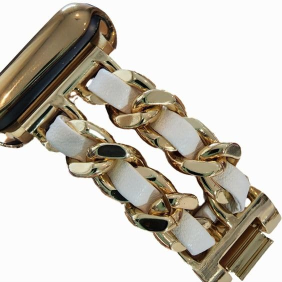 DSAAplus Compatible With Apple Watch Band 38mm 40mm 41mm 42mm 44mm 45mm 49mm Stainless Steel Metal Leather Cowboy Chain Style Replacement iWatch Series 9 Ultra 8 7 6 5 4 3 2 1 SE2 SE Strap Wristband~