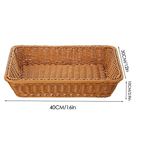 Msicyness Extra Large Poly-Wicker Bread Basket Rectangle Imitation Rattan for Food Serving Restaurant/Kitchen/Coffee Table Diplay Decor Baskets Fruit Snacks Container(16" x 12" x 4") Brown