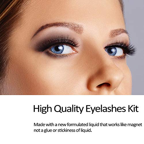 7 Pairs Reusable Magnetic Eyelashes and 2 Tubes of Magnetic Eyeliner Kit，Upgraded 3D Magnetic Eyelashes Kit With Tweezers Inside