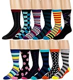 Men's Pattern Dress Funky Fun Colorful Socks 12 Assorted Patterns Size 6-12 (Variation C)