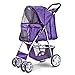 Flexzion Pet Stroller (Purple) Dog Cat Small Animals Carrier Cage 4 Wheels Folding Flexible Easy to Carry for Jogger Jogging Walking Travel Up to 30 Pounds with Sun Shade Cup Holder Mesh Window