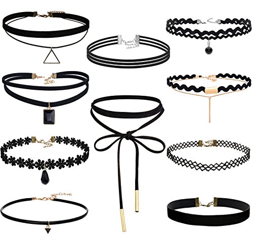 FIBO STEEL 10 Pack Lace Choker Necklace for Women Girls Choker Necklace Velvet Adjustable Length