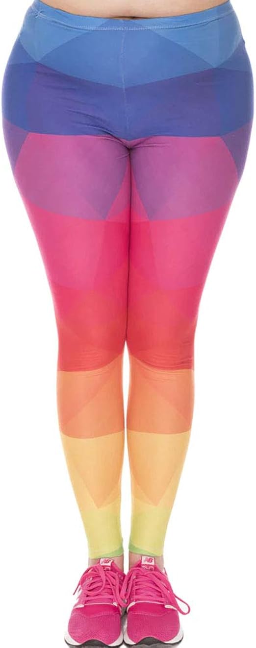 Women Fashion Plus Size Rainbow Elastic High Waist Leggings at Amazon