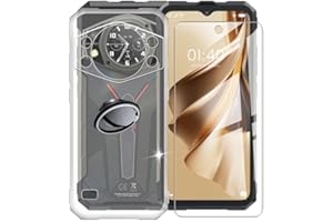 AQGGIIXY for Cubot Kingkong AX Case, with [ 1 x Tempered Glass Protective Film], Shockproof Soft Cover, [360° Rotation Ring Kickstand] Case for Cubot Kingkong AX (6.58") - Clear