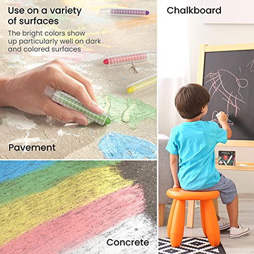 Arteza Kids Colored Chalkboard Chalk, Set of 12, Washable Dustless Chalk with Holders, Art Supplies for Spring and Summer Activities, Playtime, and Chalkboard Art