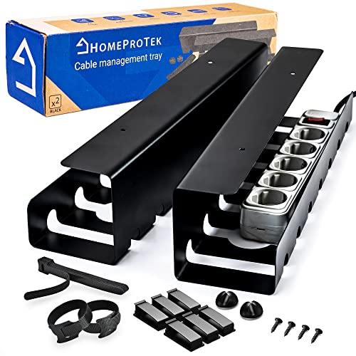 HOMEPROTEK Passe-câbles Bureau pour Une Gestion des câbles ordonnée, Set de 2 Noir - Support de câble Bureau avec Montage Facile, 43x10x10cm Organisateur de Cable, Passe-câbles pour Bureau à Domicile