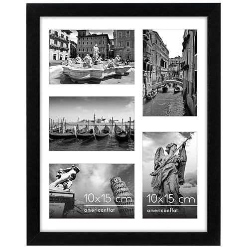 Americanflat 6x4 Collage Photo Frame with Shatter-Resistant Glass - Signature Collection - Fits Five 4x6 Photos or Use as One 11x14 Picture Frame for Wall Display - Black