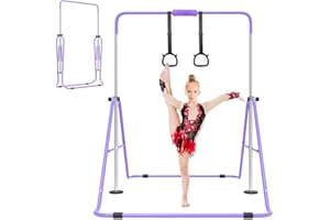 ZUETK Expandable Gymnastics Bar for Kids, Adjustable Height Junior Training Kip Bar, Folding Gymnastic Horizontal Bars Monkey Bar, Home Gym Equipment for Kid Gymnasts, Child, Girl, Boy