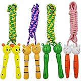 SACKORANGE Jump Rope with Wood Handles for Kids - Great for Outdoor Fun Activity,Party Favor, Recreation and Fitness - Set of 4 (Color Random)