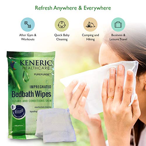 No Rinse Bathing Wipes, 10 Pack - 80 Cleansing Cloths Removes Sweat, Odor for Camping, Sports, Travel - Vitamin E and Aloe Vera - Microwaveable, Hypoallergenic, Scented, Disposable, Resealable