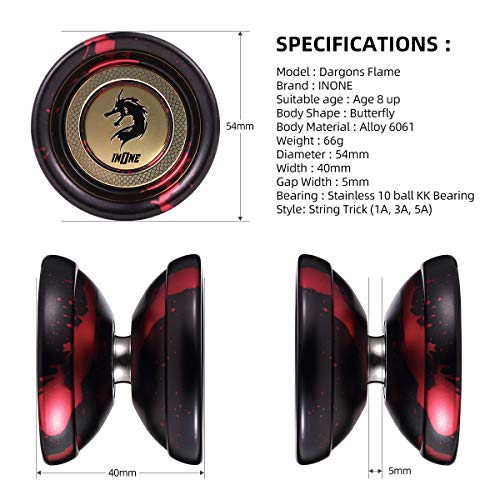 INONE Dragons Yoyo Unresponsive Yo-yos Aluminum Alloy Metal Yoyos (Flame)