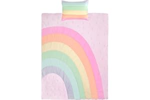 Kids Rule Twin Size Rainbow Quilt Set - Thin Comforter-Style Quilt - Playful Rainbow Polka Dot Bedding & Multicolor Bedspread - Machine Washable Durable Bedding Set - Twin, 68 x 86 in, 2-Piece