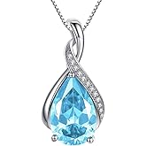 MABELLA Classic Sterling Silver Pendant Necklace Pear Cut Simulated RUBY SAPPHIRE EMERALD Birthstone Jewelry Gifts for Women