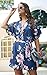 Angashion Women's Dresses- Casual Floral Deep V Neck Short Sleeve Tie Waist Mini Skater T Shirt Dress 032 Blue Grey L