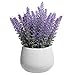 MyGift Tabletop Fake Plants Decor Artificial Lavender Fake Flowers fro Decoration in White Round Ceramic Planter