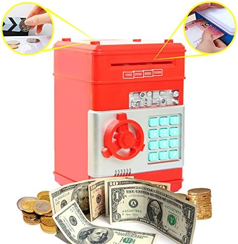 Coin Bank for Kids,Kpaco Code Electronic Money Banks,Mini ATM Coin Password Box Saving Banks,Baby Toys Gifts Birthday Gifts for Kids - Red