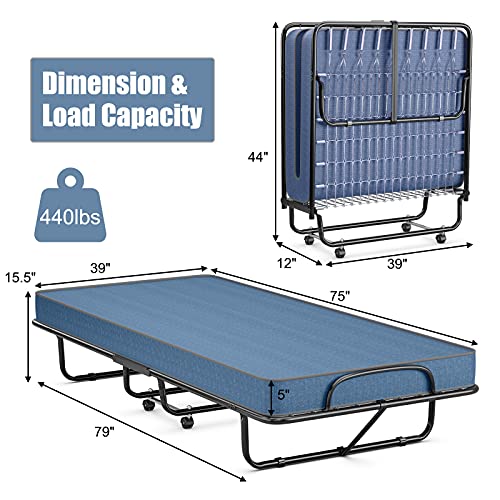 Giantex Rollaway Folding Bed W/Mattress For Adults, 79x39 Inch Twin