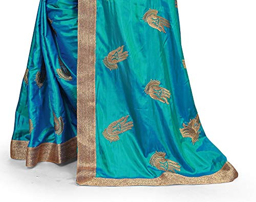 riva enterprise women's paper silk hand pattern saree (riva273_, blue)