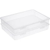 BTSKY Clear Plastic Storage Box with Flap Lid, Multipurpose Craft Organizers and Storage Box Art Supply Storage Organizer Plastic Sewing Box for Pencils Markers Notebooks A4 Files, 2 Pack Large