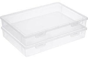 BTSKY Clear Plastic Storage Box with Flap Lid, Multipurpose Craft Organizers and Storage Box Art Supply Storage Organizer Plastic Sewing Box for Pencils Markers Notebooks A4 Files, 2 Pack Large