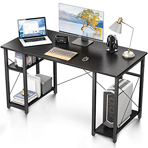 Computer Desk with Storage Shelves, 55 Inch Home Office Desk, Stable