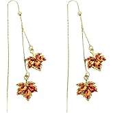 Rhinestone Orange Maple Leaf Earrings Crystal Drop Autumn Tiny Huggie Hoop Earrings Maple Leaves Dangle Earring Christmas Thanksgiving Fall Accessories for Women Perfect Jewelry Dainty Gift
