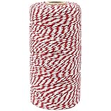 Just Artifacts ECO Bakers Twine 110yd 12Ply Striped Cherry Red - Decorative Bakers Twine for DIY Crafts and Gift Wrapping