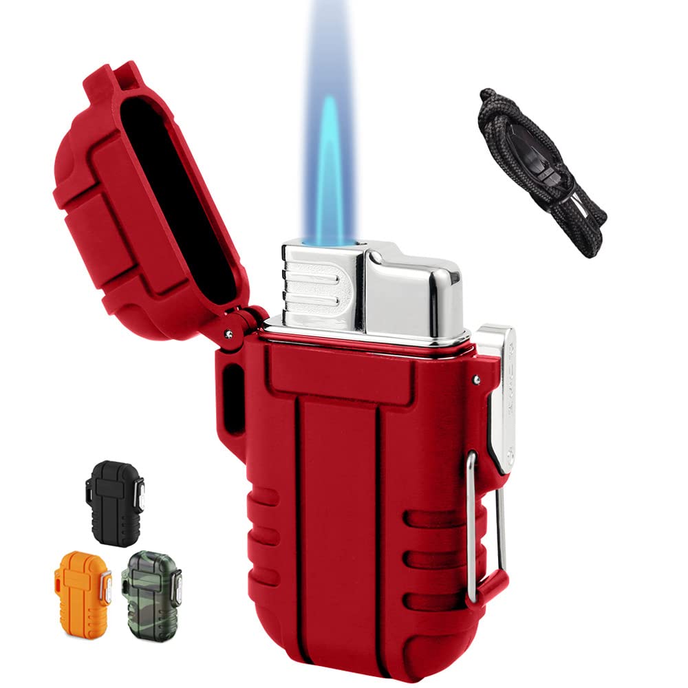 BTXYM Torch Mini Butane Lighter with Safety Lock, Waterproof and Windproof, Adjustable Jet Flame, Red (No Butane)