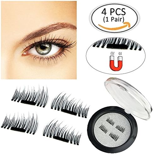 Magnetic Eyelashes 3D False Reusable Magnet Eyelashes Natural Looking Ultra-thin Soft Handmade Extension Fake Eye Lashes Premium Quality Fiber Light Weight No Glue Cruelty Free 1 Pair 4 Piece
