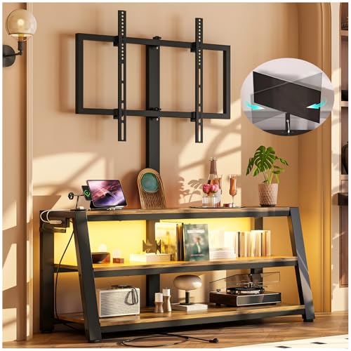 Simple Wisdom Mueble para TV,Mueble TV con Soporte Giratorio,Mesa para TVs con Toma Corriente y Luz LED,para Televisor 32 a 65 Pulgadas,Muebles de TVs Abierto de 3 Niveles(Retro)